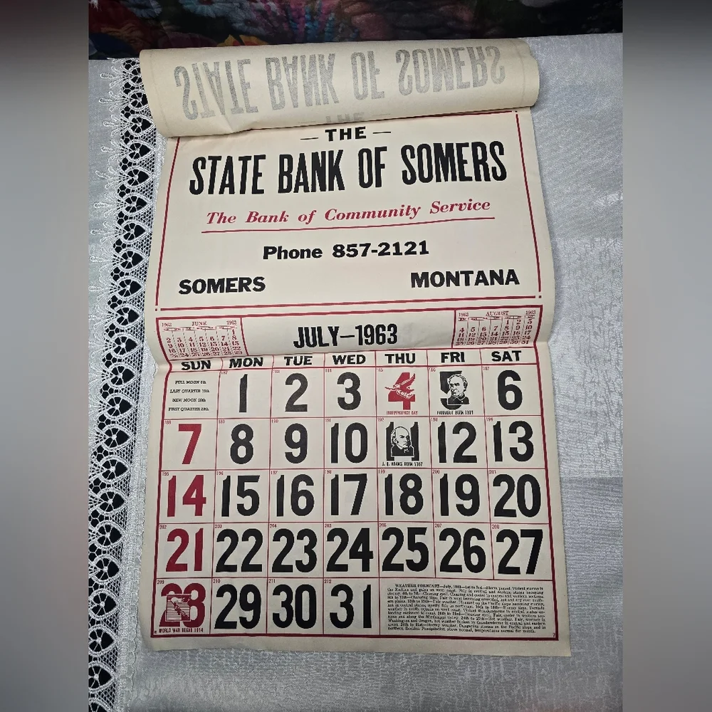 Vintage The State Bank of Somers Montana 1963 Calendar [ Read Details ]